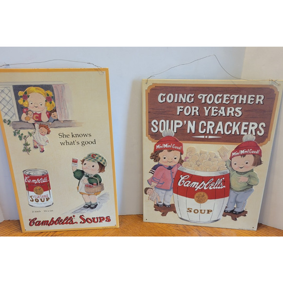 Vintage 1993 Campbell's Soup Nostalgic Advertising Ads Metal Tin Signs Lot of 2 - Picture 1 of 14